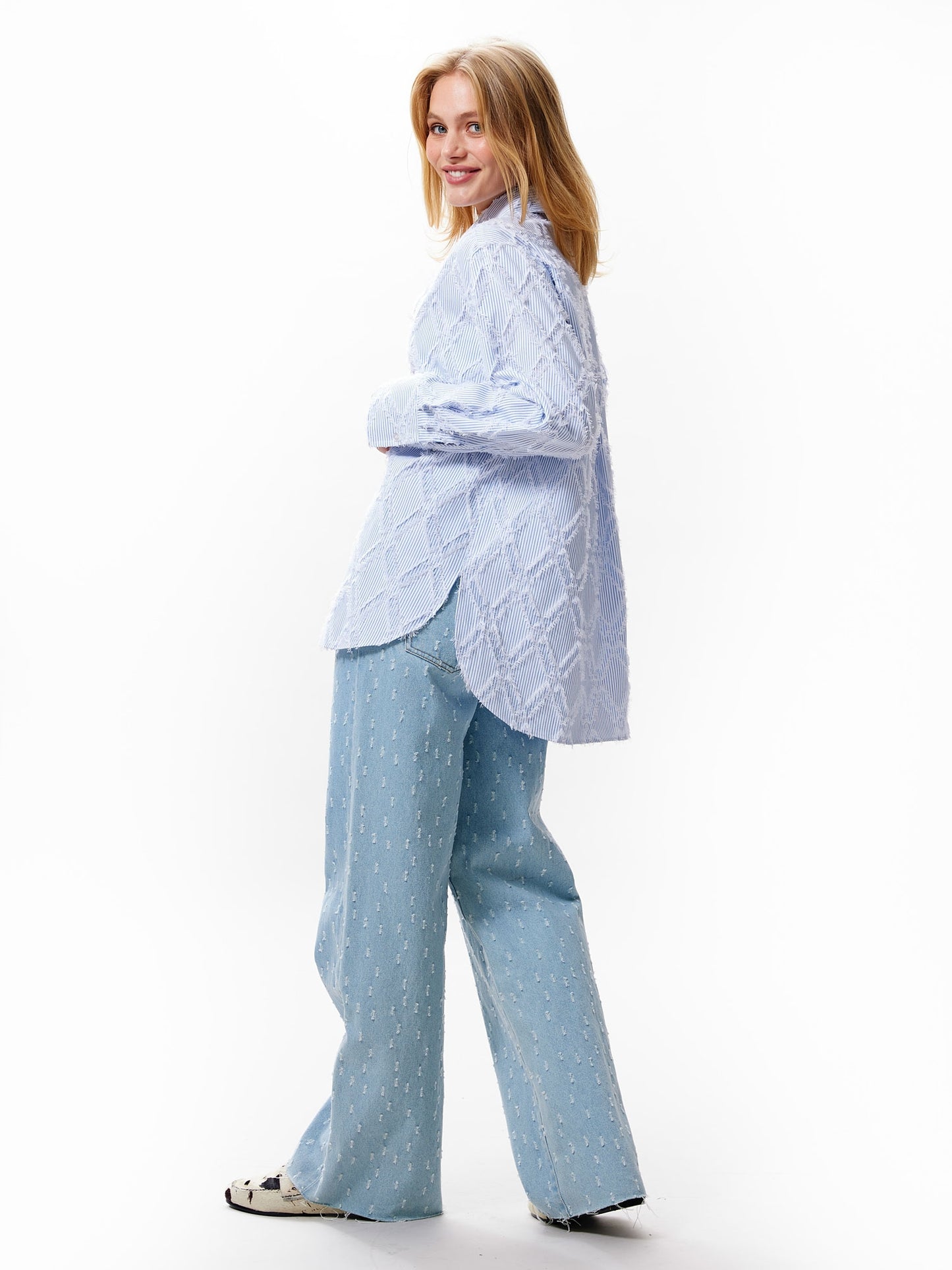 Catwalk Junkie Fringe Textured Blouse