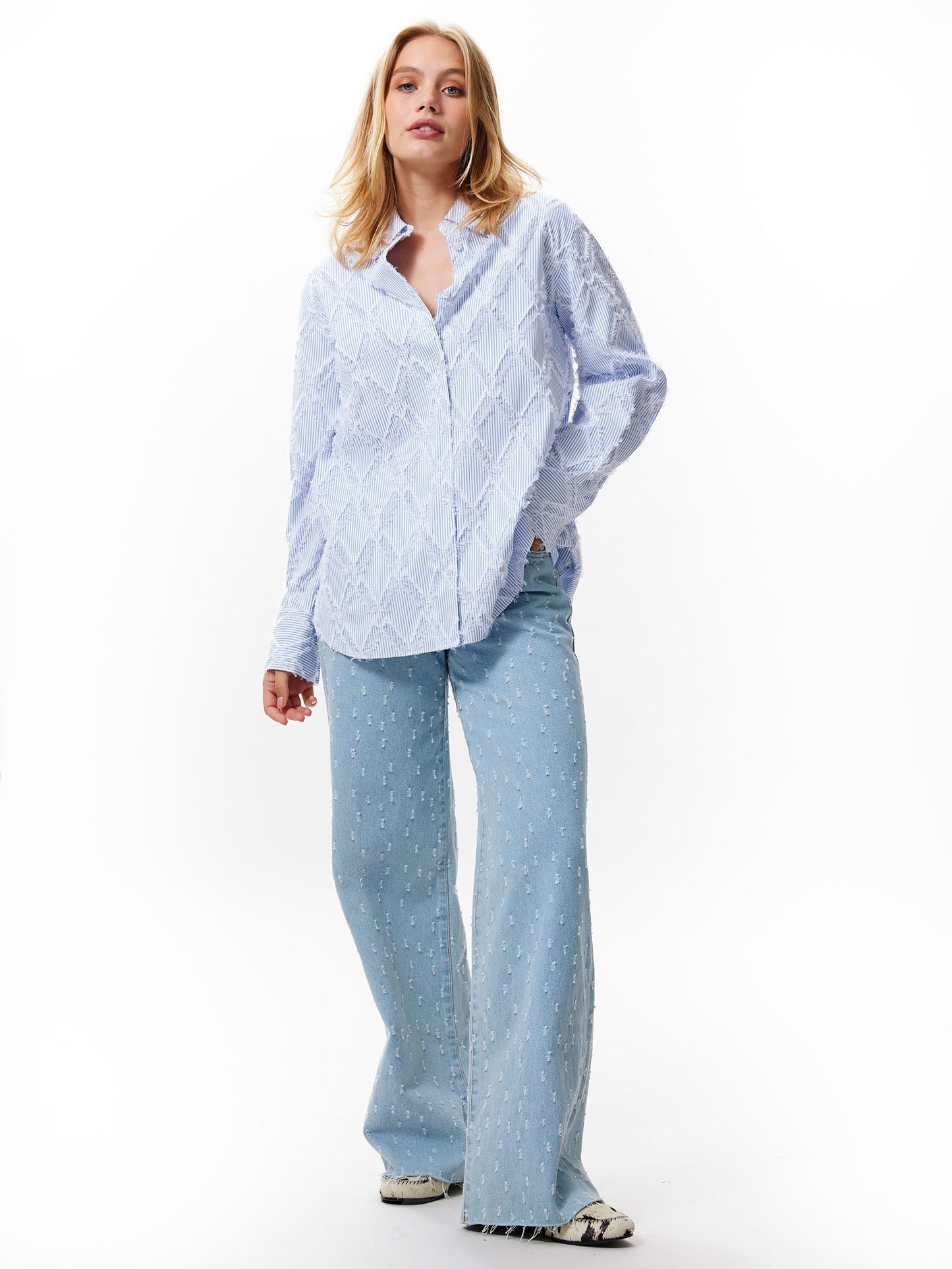Catwalk Junkie Fringe Textured Blouse