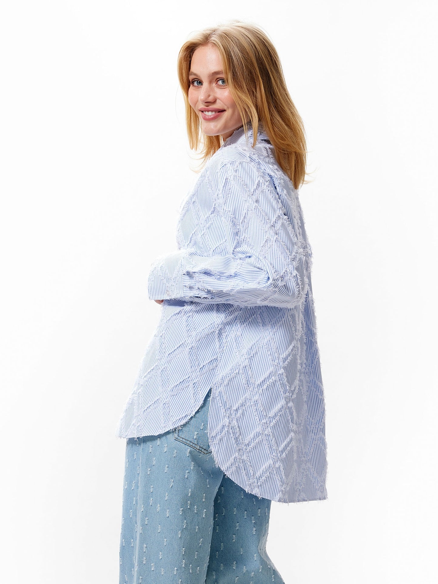 Catwalk Junkie Fringe Textured Blouse