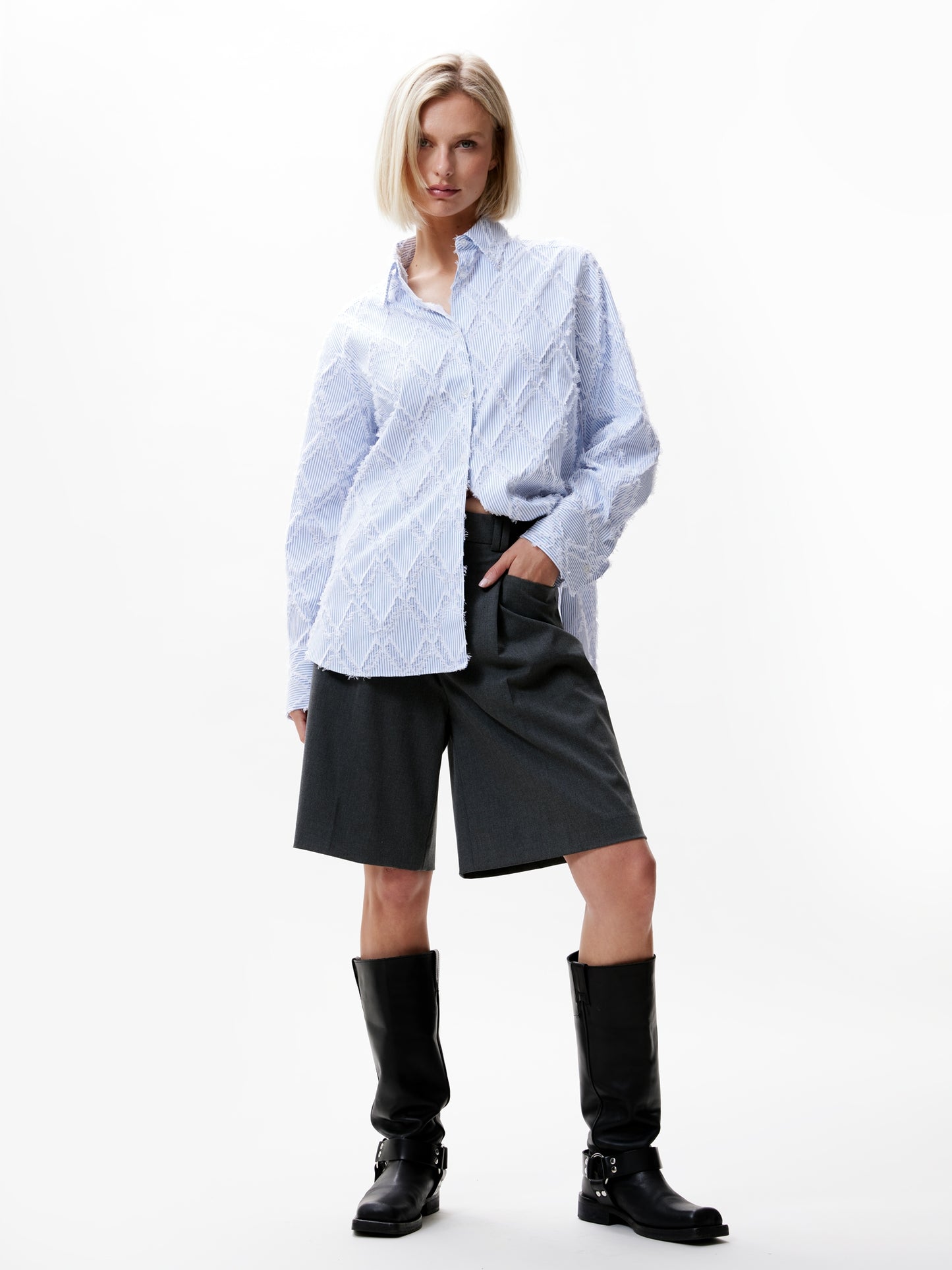 Catwalk Junkie Fringe Textured Blouse