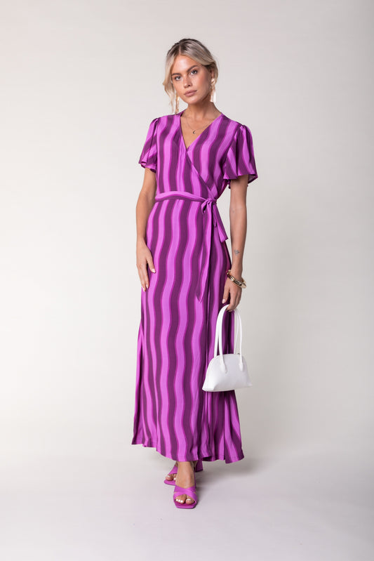 Colourful Rebel Ava Stripes Wrap Dress | Purple