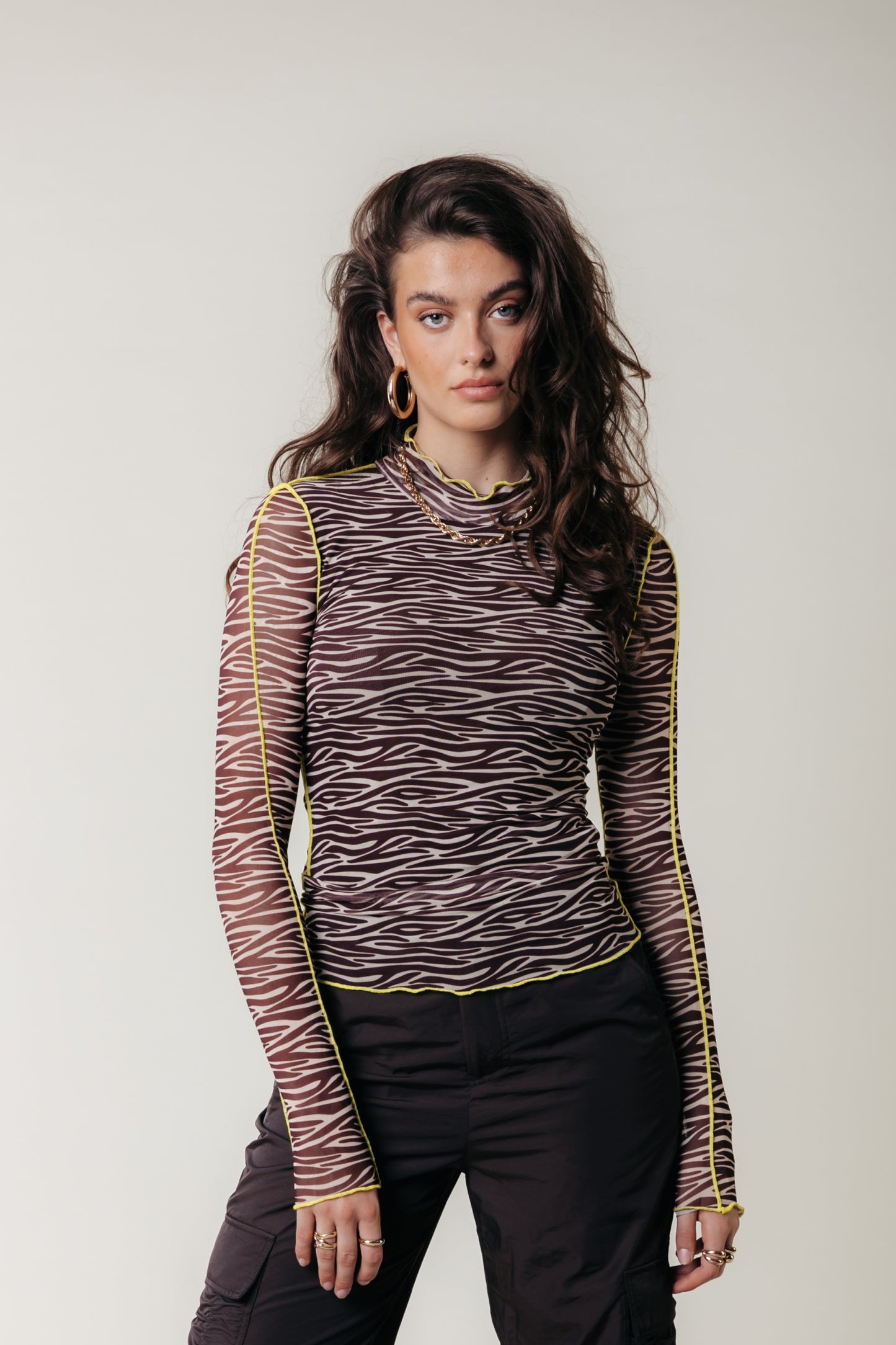 Colourful Rebel Neyo Zebra Mesh Top | Dark brown