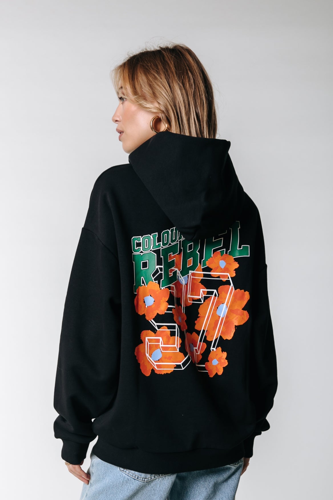 Colourful Rebel Aqua Flowers Oversized Hoodie
