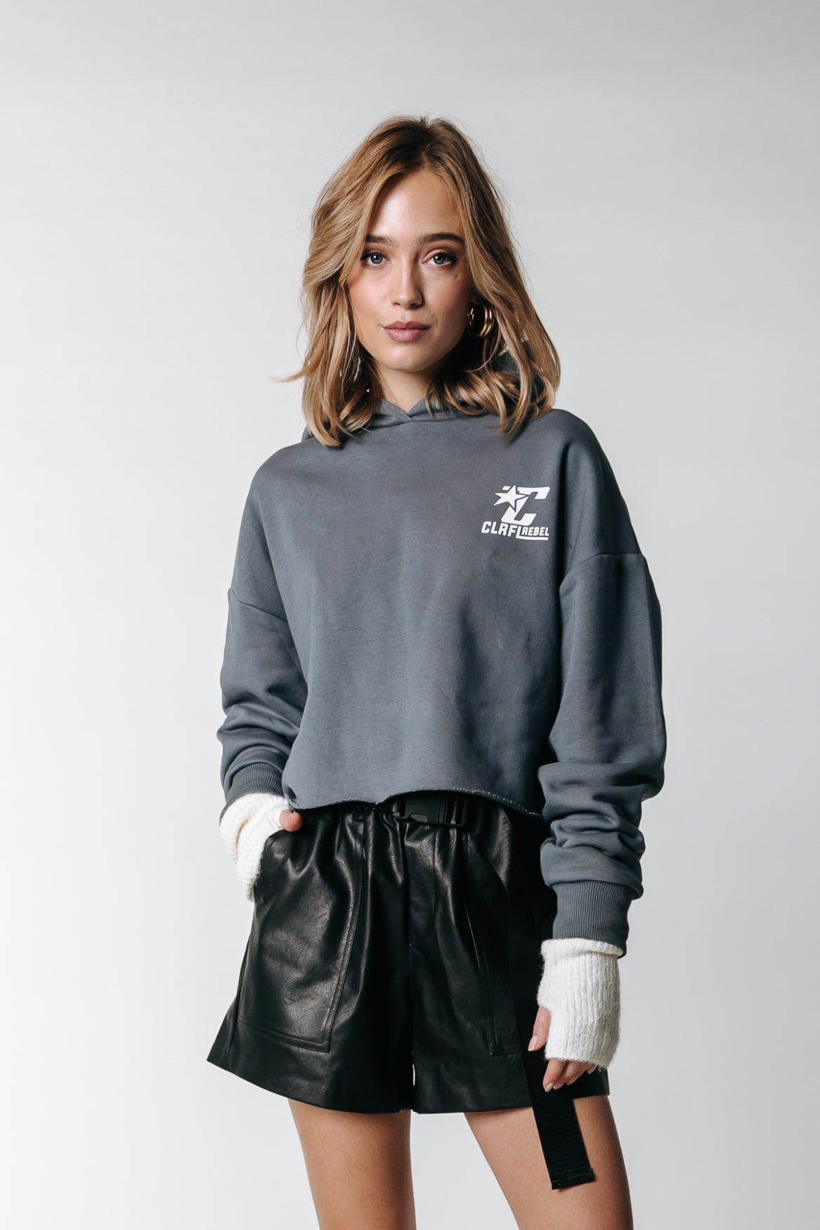 Colourful Rebel Seven Cropped Hoodie | Dark grey