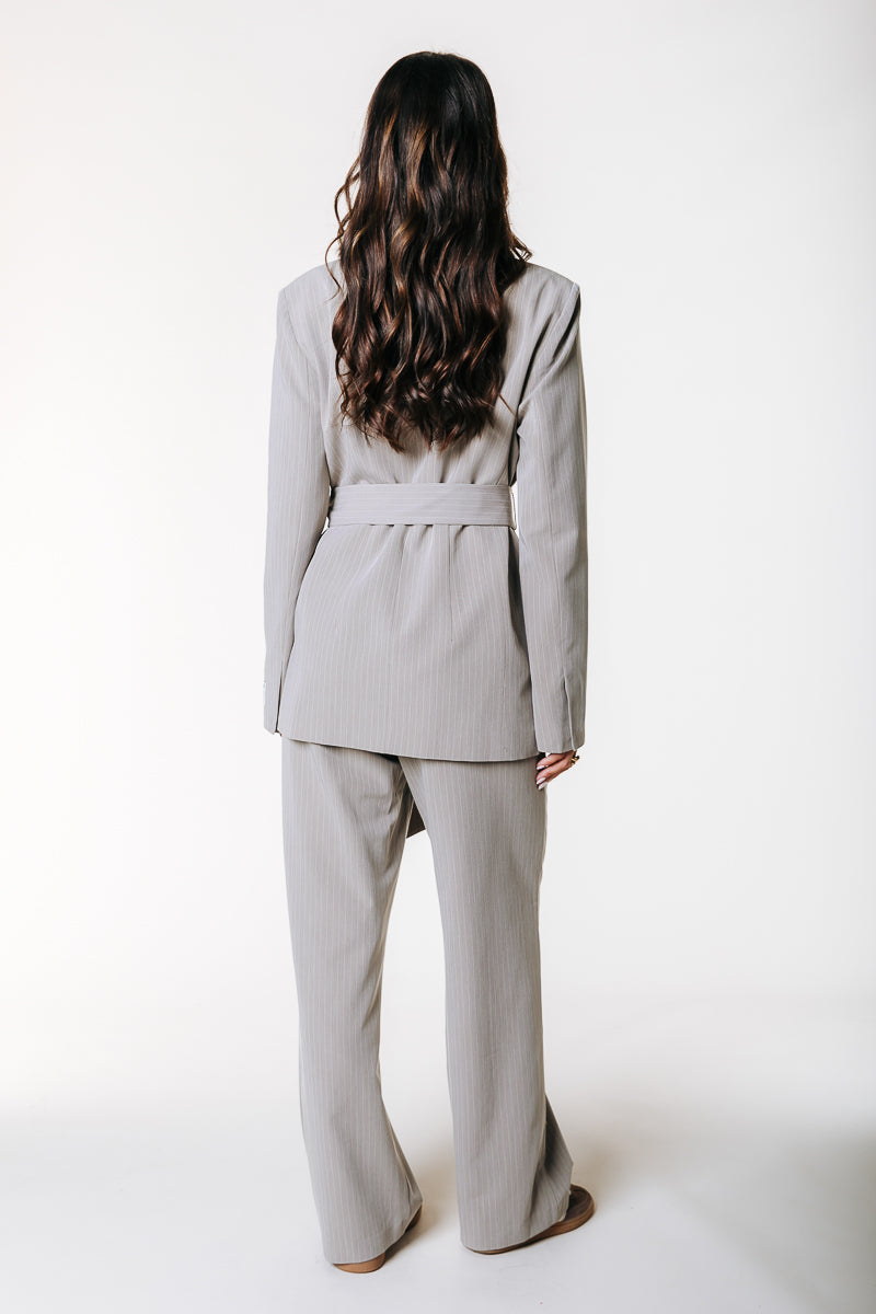 Colourful Rebel Izzy Belted Pinstripe Blazer