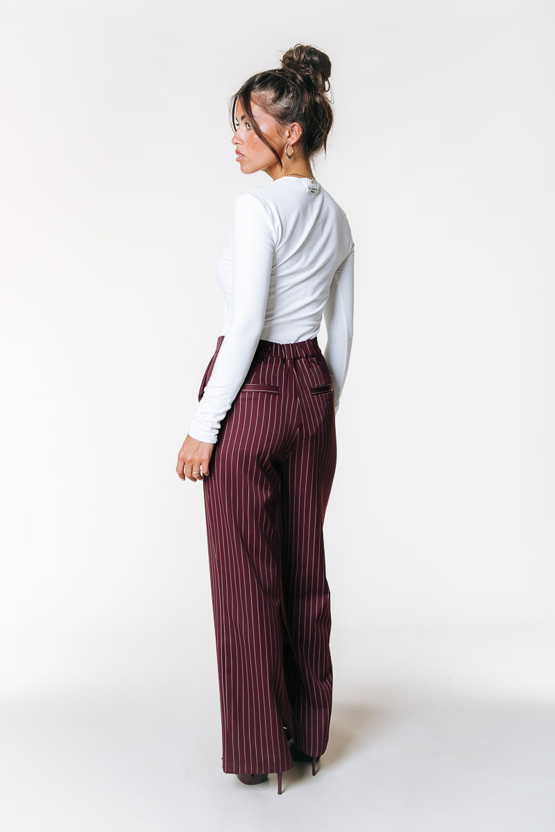 Colourful Rebel Rus Pinstripe Straight Pintuck Pants