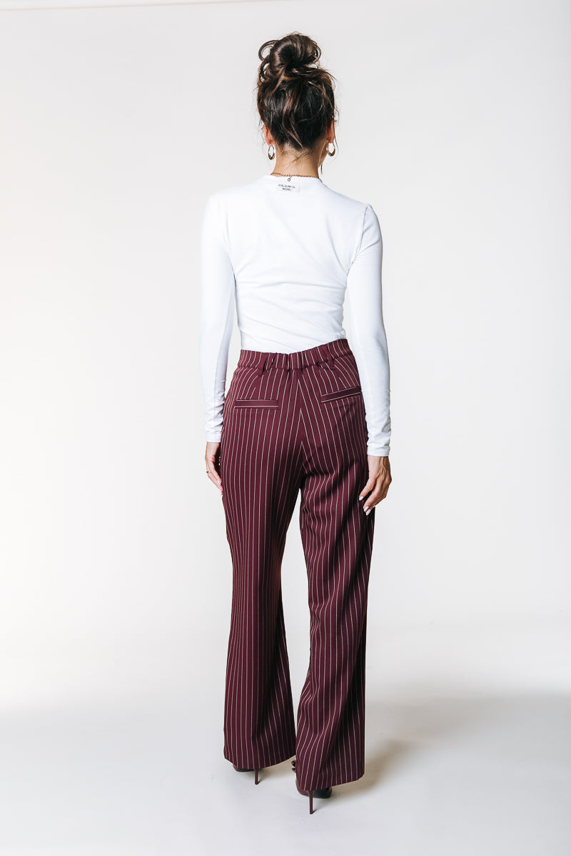 Colourful Rebel Rus Pinstripe Straight Pintuck Pants