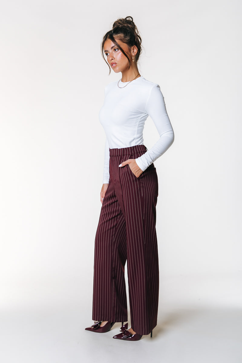 Colourful Rebel Rus Pinstripe Straight Pintuck Pants