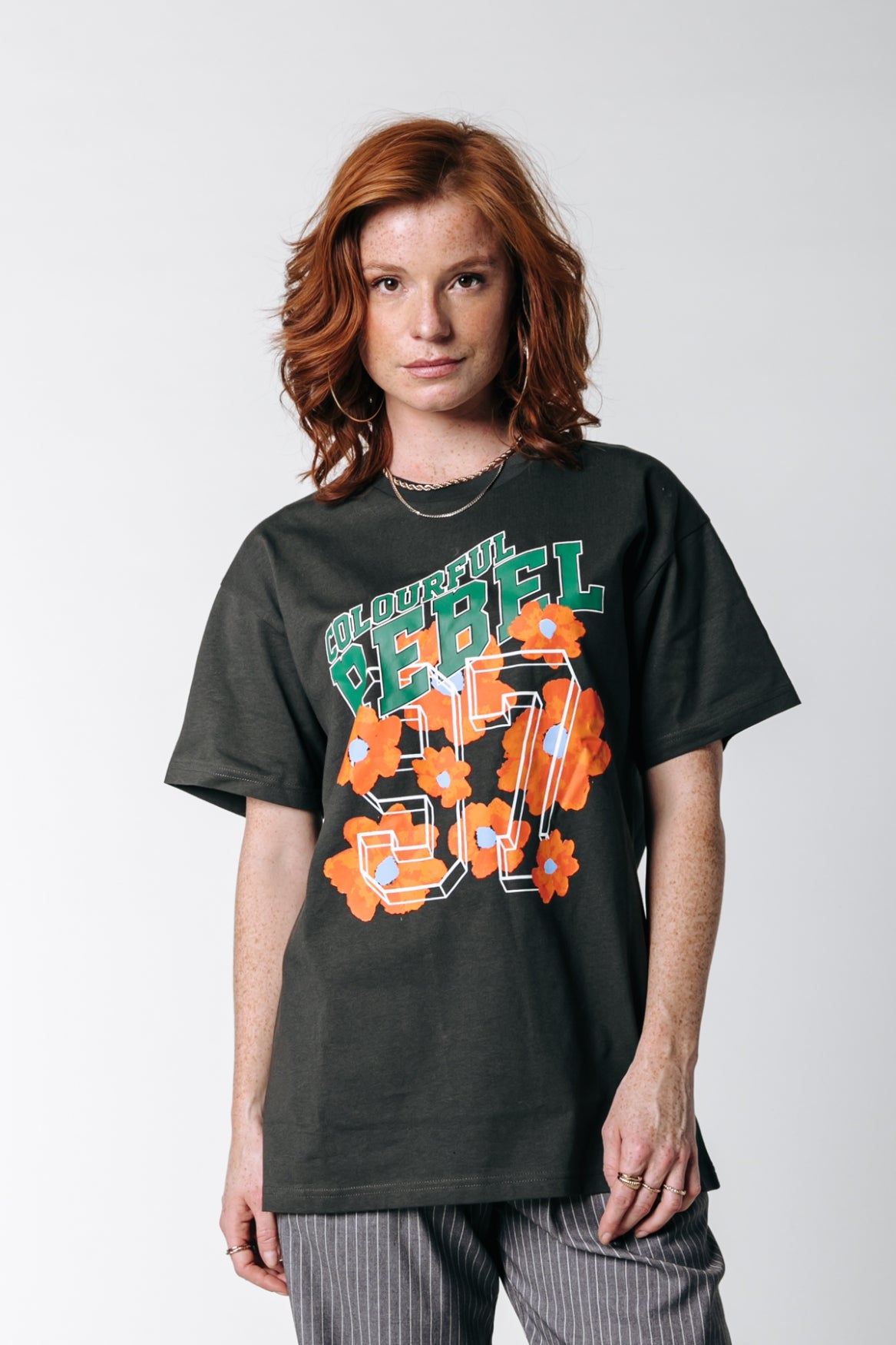 Colourful Rebel Aqua Flowers Loosefit Tee