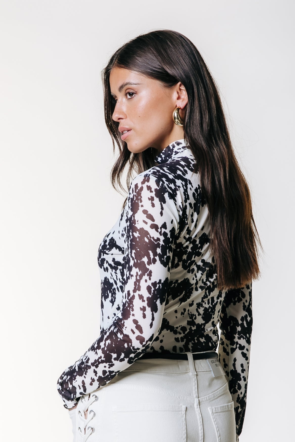 Colourful Rebel Neyo Cow Mesh Turtleneck Top