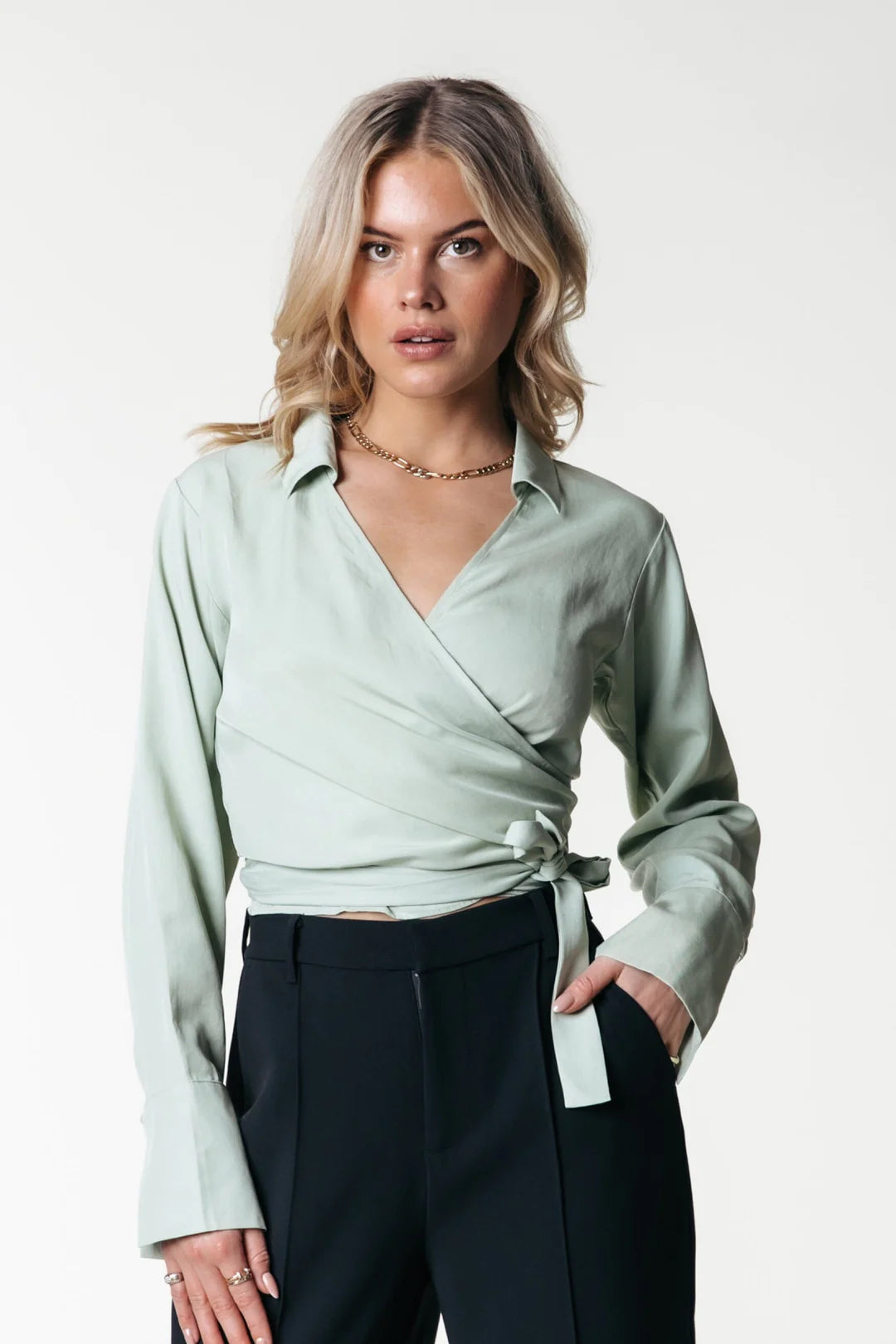 Colourful Rebel Jusa Wrap Top | Soft Green