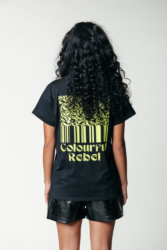Colourful Rebel Striped Waves Tee | Black