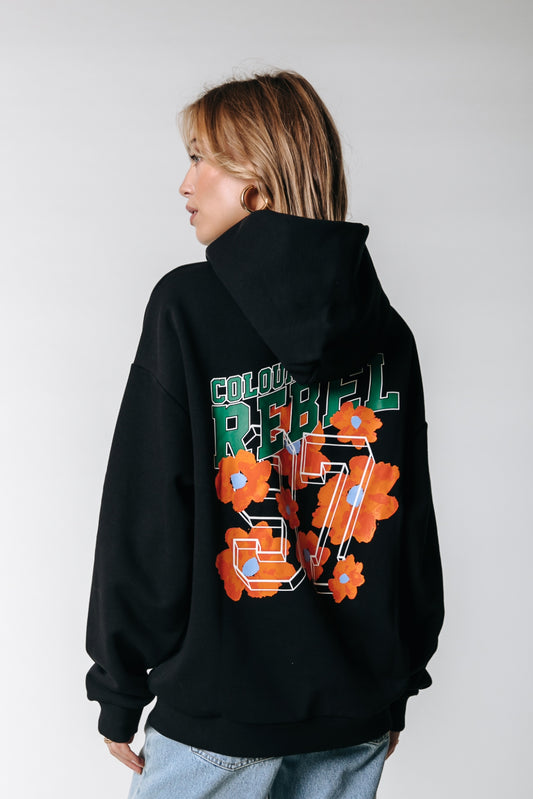 Colourful Rebel Aqua Flowers Oversized Hoodie
