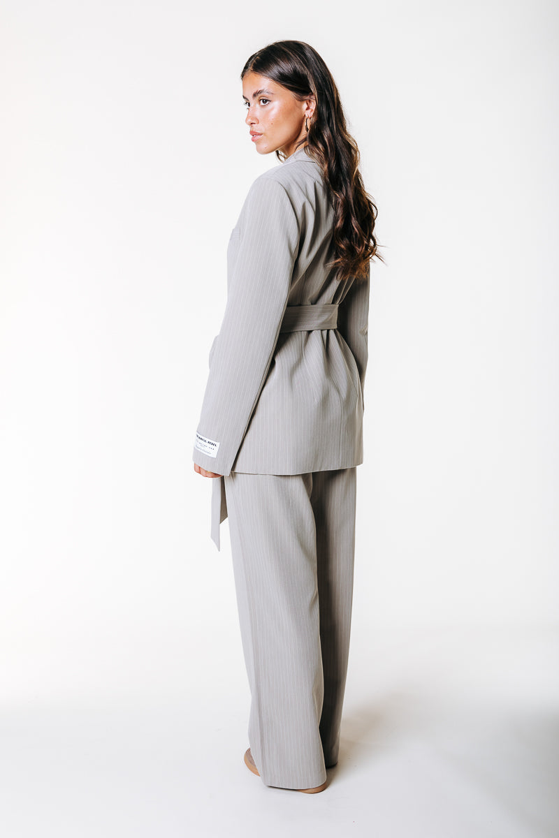 Colourful Rebel Izzy Belted Pinstripe Blazer