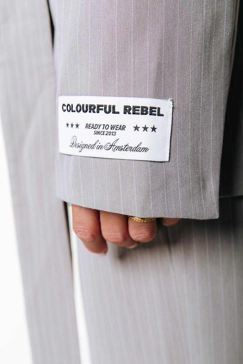 Colourful Rebel Izzy Belted Pinstripe Blazer