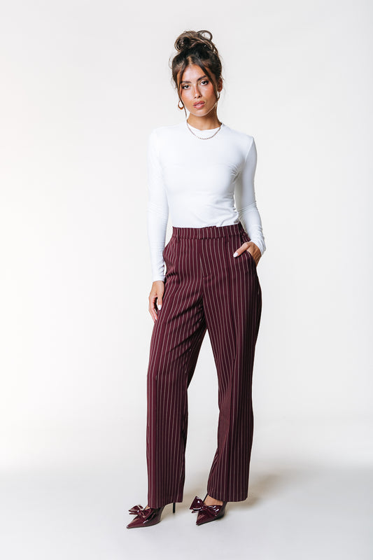 Colourful Rebel Rus Pinstripe Straight Pintuck Pants