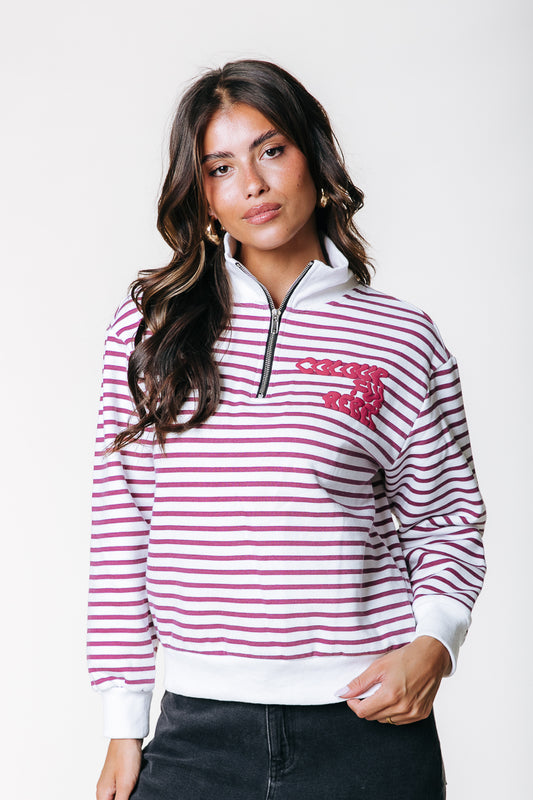 Colourful Rebel Striped Relaxed Zip Sweat