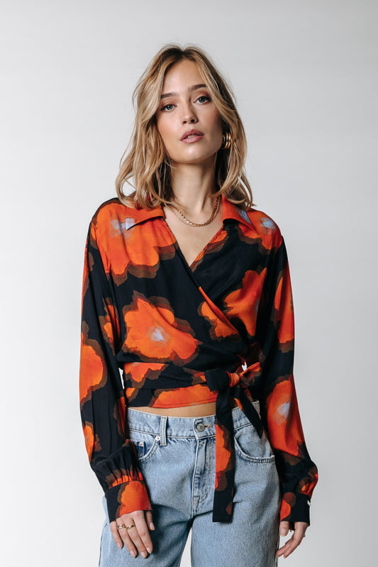 Colourful Rebel Josa Painted Flower Wrap Blouse