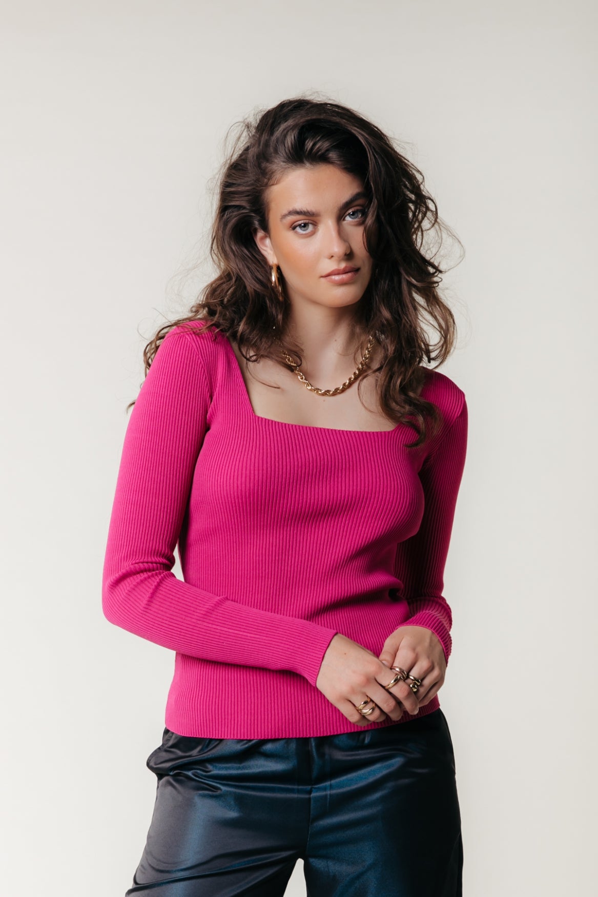 Colourful Rebel Ariel Square Neckline Knitted Top