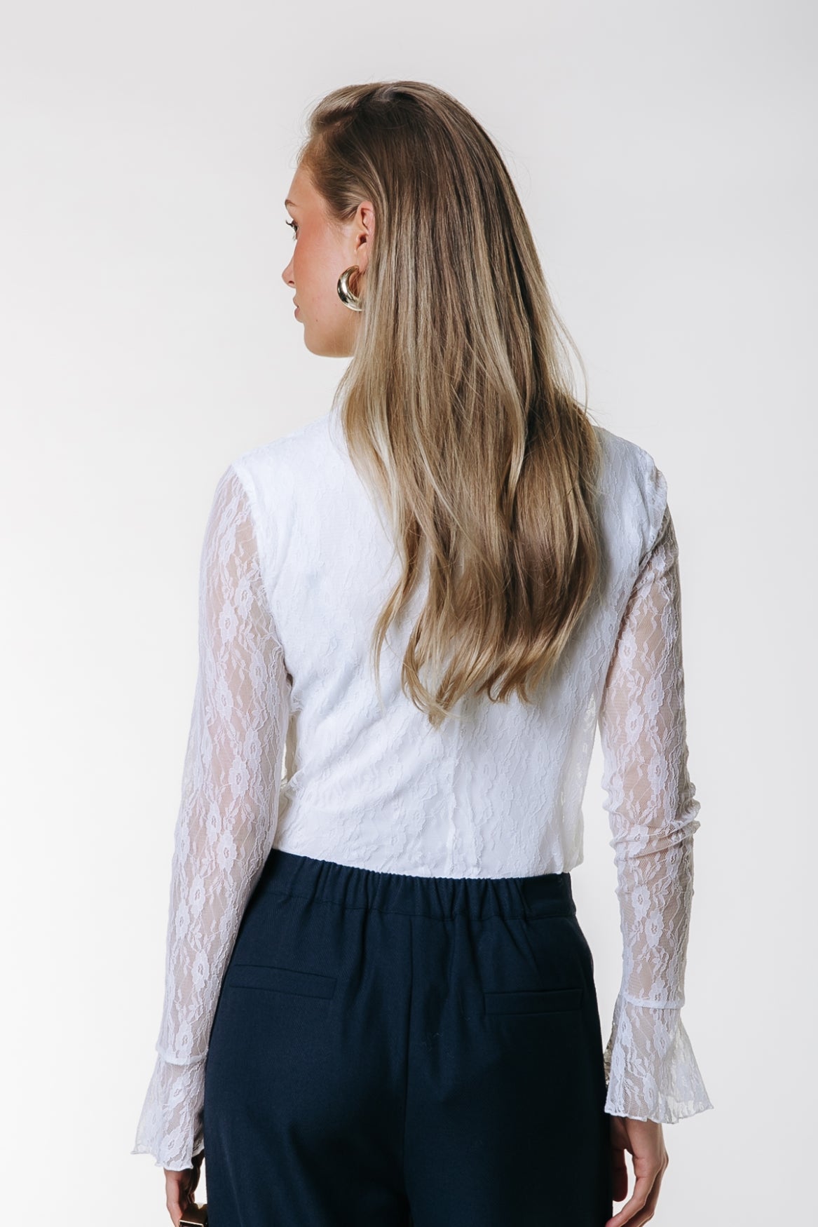 Colourful Rebel Nena Lace High Neck Top Off White