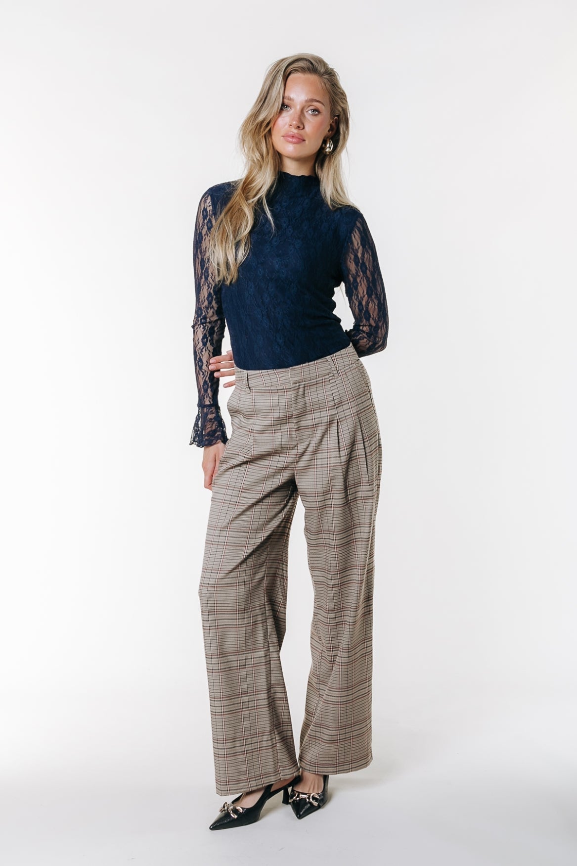 Colourful Rebel Nena Lace High Neck Top Navy